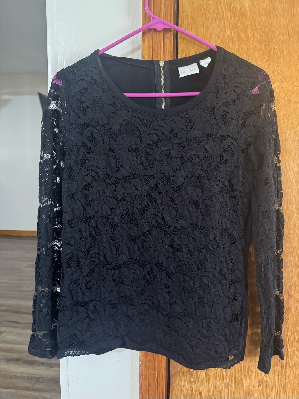 Chico's Black Lace Long-Sleeve Blouse